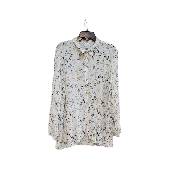 J. Jill Button Down Floral Long Sleeve Office Wear Ruffle Shirt Women's XL NWT - Picture 1 of 9